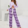 thumbnail image 2 of Defitshape Women's Plus Size Cotton Pajama Set Soft Boat Neck Long Sleeve Full Length Sleepwear Pocket Pants Set Elastic Waist Fall Winter Warm Purple Plaid 4X-Large, 2 of 3