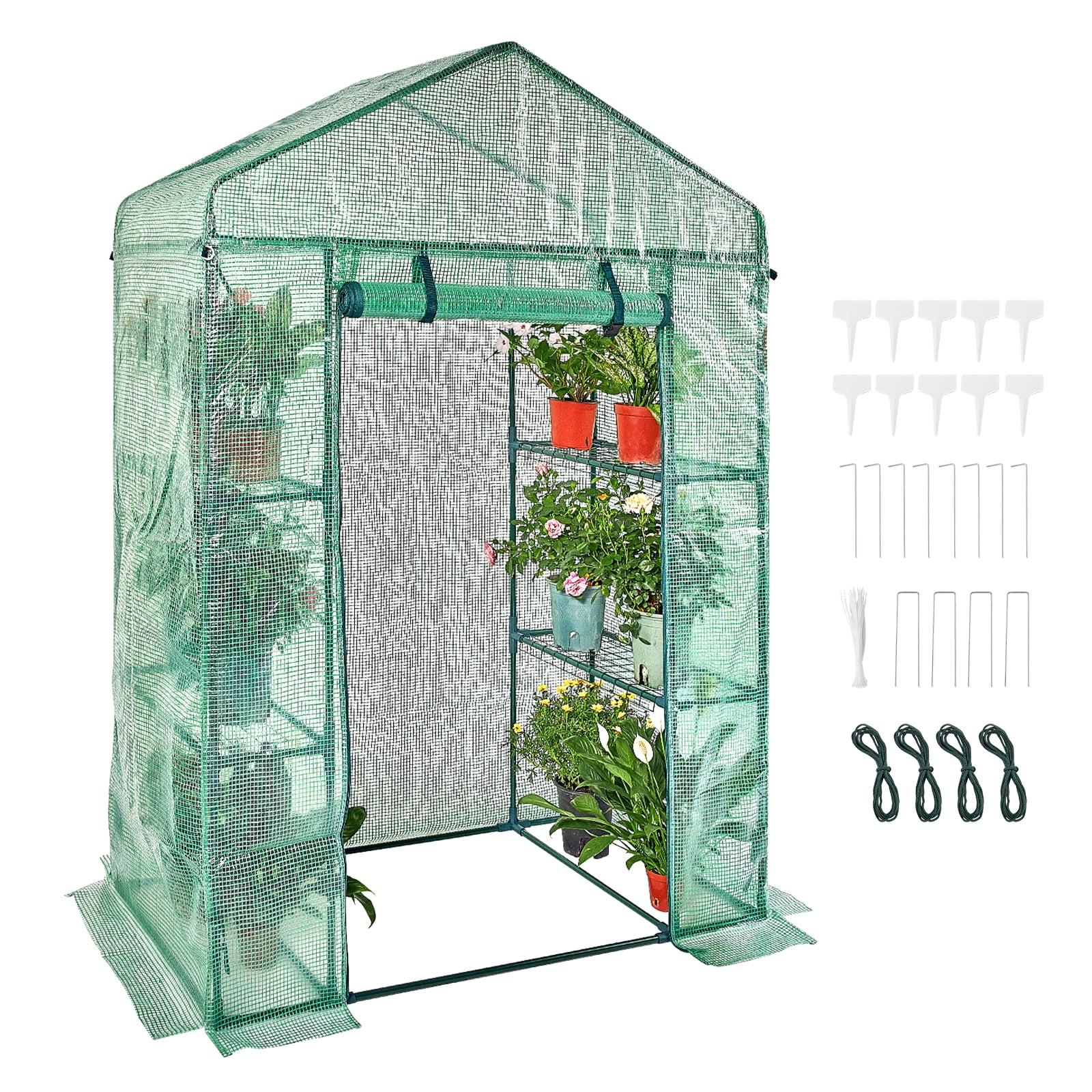 KFFKFF Portable Greenhouse, Dimensions 4.6 x 2.4 x 6.7 ft, Equipped with Shelving Units, Robust PE Cover Incorporating Doors and Windows, Steel Framework, Quick Assembly