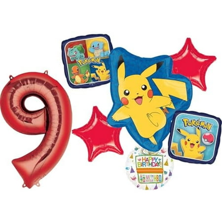 Anagram 9th Birthday Party Supplies 7pc Pikachu Foil Balloon Bouquet Decorations