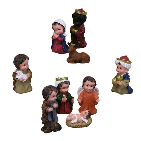 Raindrops Nativity Decor Nativity Figurine Ornaments Resin Assorted Color 1 Set 10Pcs 2.5x2.3x4.8In
