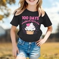 thumbnail image 2 of XAOFW Girl's T-Shirts 100 Days Of School Print Short Sleeve Crewneck T Shirt Playwear Casual Tee Shirt Holiday Vacation Soft Breathable Top, 2 of 4