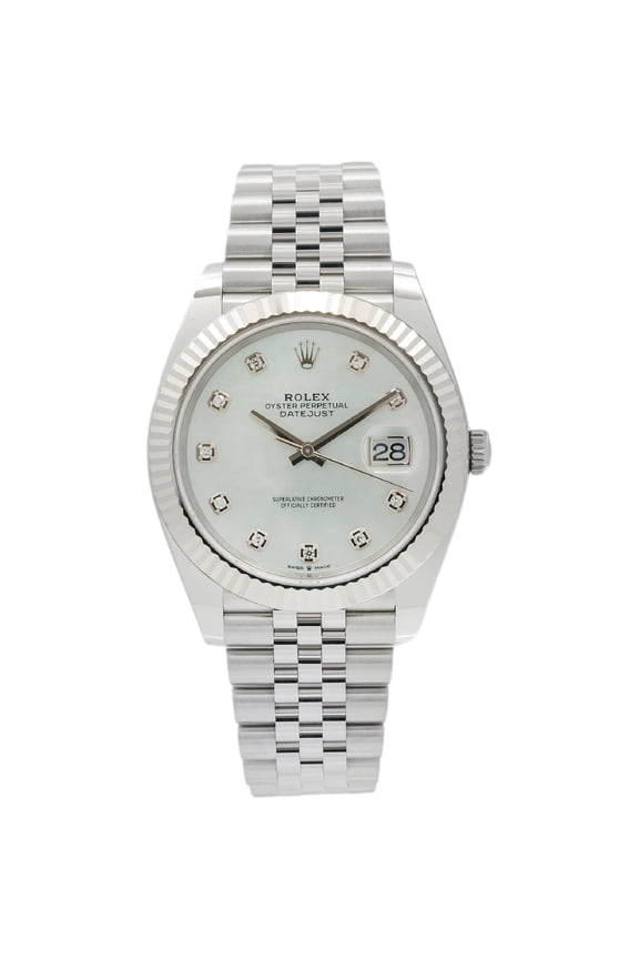 Pre-Owned Rolex Datejust 41MM 126334 Mother of Pearl Diamond Dial Fluted Bezel Stainless Steel Jubilee Bracelet