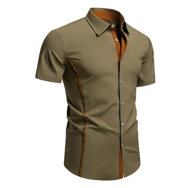 pstuiky camiseta de hombre, Blusa informal de encaje con botones y manga corta para hombre camisas casuales para hombre l