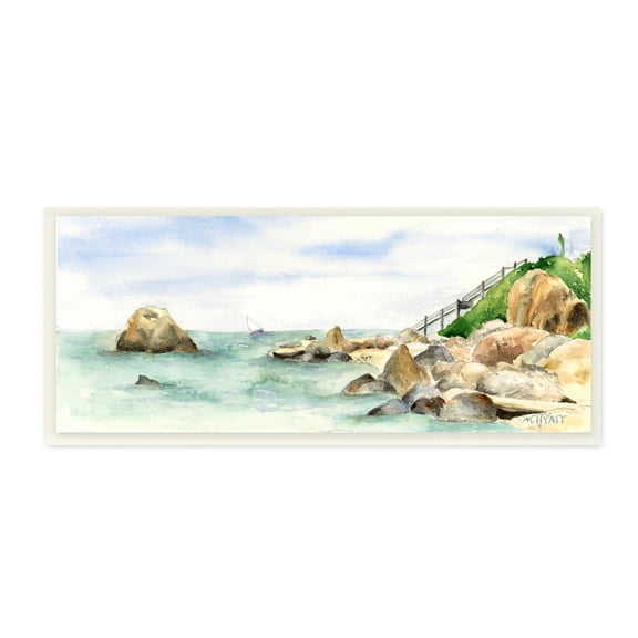 Stupell Industries Rocky Point Coastal Seascape Soft Watercolor Wall Plaque, 7 x 17, Design by Melissa Hyatt LLC