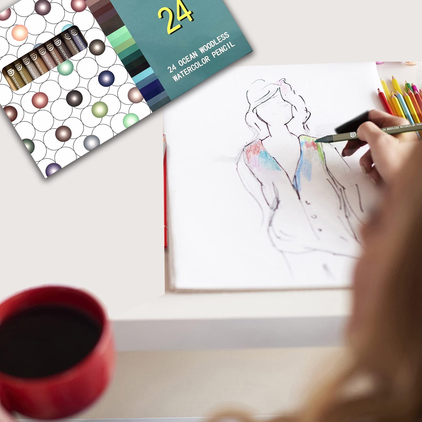 24Pieces Watercolor Pencil for Artist Children Art Painting Woodless Coloring Pencil Water Soluble Colored Pencils