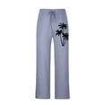 thumbnail image 4 of Summer Savings Clearance! Ecqkame Linen Pants Men Linen Loose Leisure Hawaiian Print Beach Elastic Waist Drawstring Sweatpants for Men Blue B M, 4 of 5
