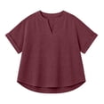 thumbnail image 4 of Oversized Tshirts for Women Casual Linen Cotton V Neck Short Sleeve Tops Loose Comfy Red Summer Tops for Women, 4 of 9