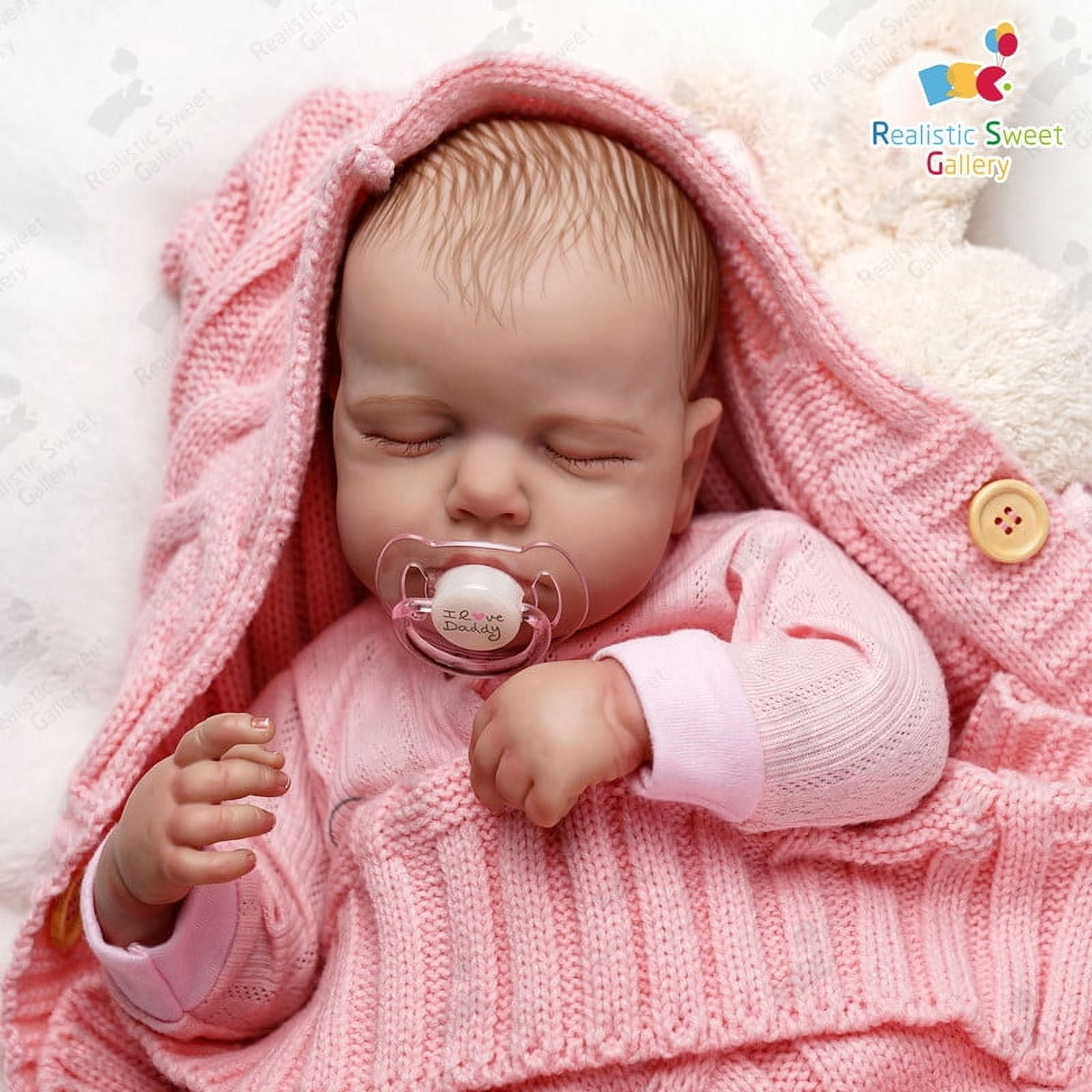 Rsgdolls Realistic 18-inch Reborn Doll with Baby Girl Hair, Bottle Pacifier, Magnetic Pacifier, Lifelike Sleeping Girl