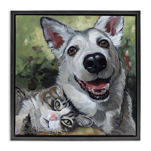 Stupell Industries Bohemian Dog & Cat Friendship Black Floating Frame Canvas Art, 18 x 18, by Nadi Spencer