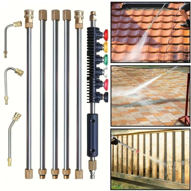 Juego de 9 lanzas retráctiles de alta presión de 4000 PSI para canaletas, desagües de techos y limpieza de paredes. Kits de hidrolavadoras de alta presión.