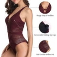 thumbnail image 4 of Charmo Crochet One Piece Swimsuits for Women Sexy V Neck Bathing Suit Hollow Monikini, 4 of 7