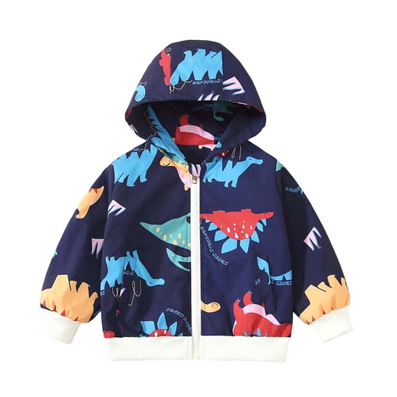 Zanarzt Baby Girl Jacket Baby and Toddler Boys Long Sleeve Full Zip Dinosaur Hoodies Infant Fleece Hooded Sweatshirts Jacket with Pockets Navy,1-2 Years
