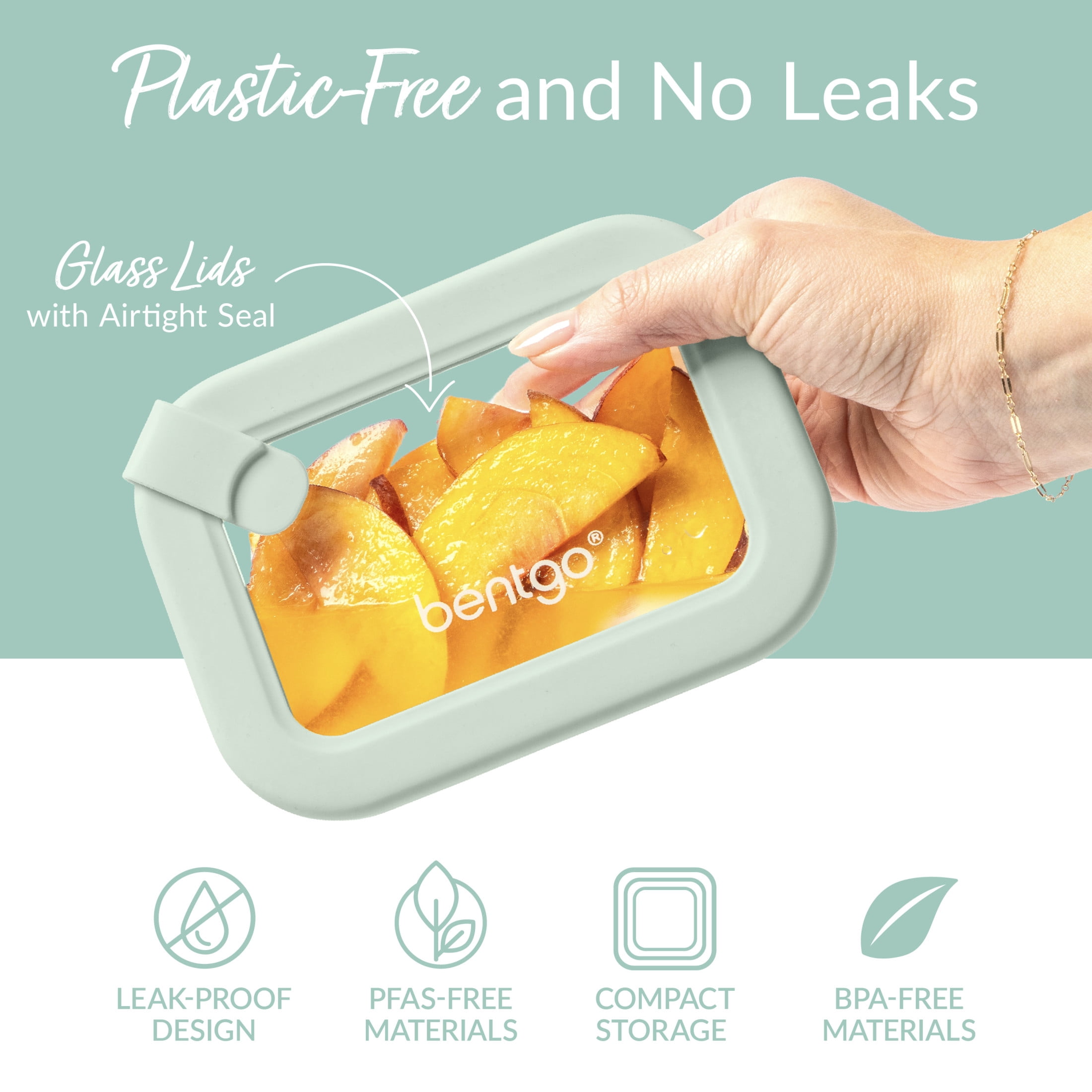 Bentgo Signature Leak-Proof Glass Food Storage - 8-Piece Set, 1-Compartment Plastic-Free Containers with Airtight Glass Lids, BPA-Free, Microwave, Freezer, Oven & Dishwasher Safe (Desert Sage)