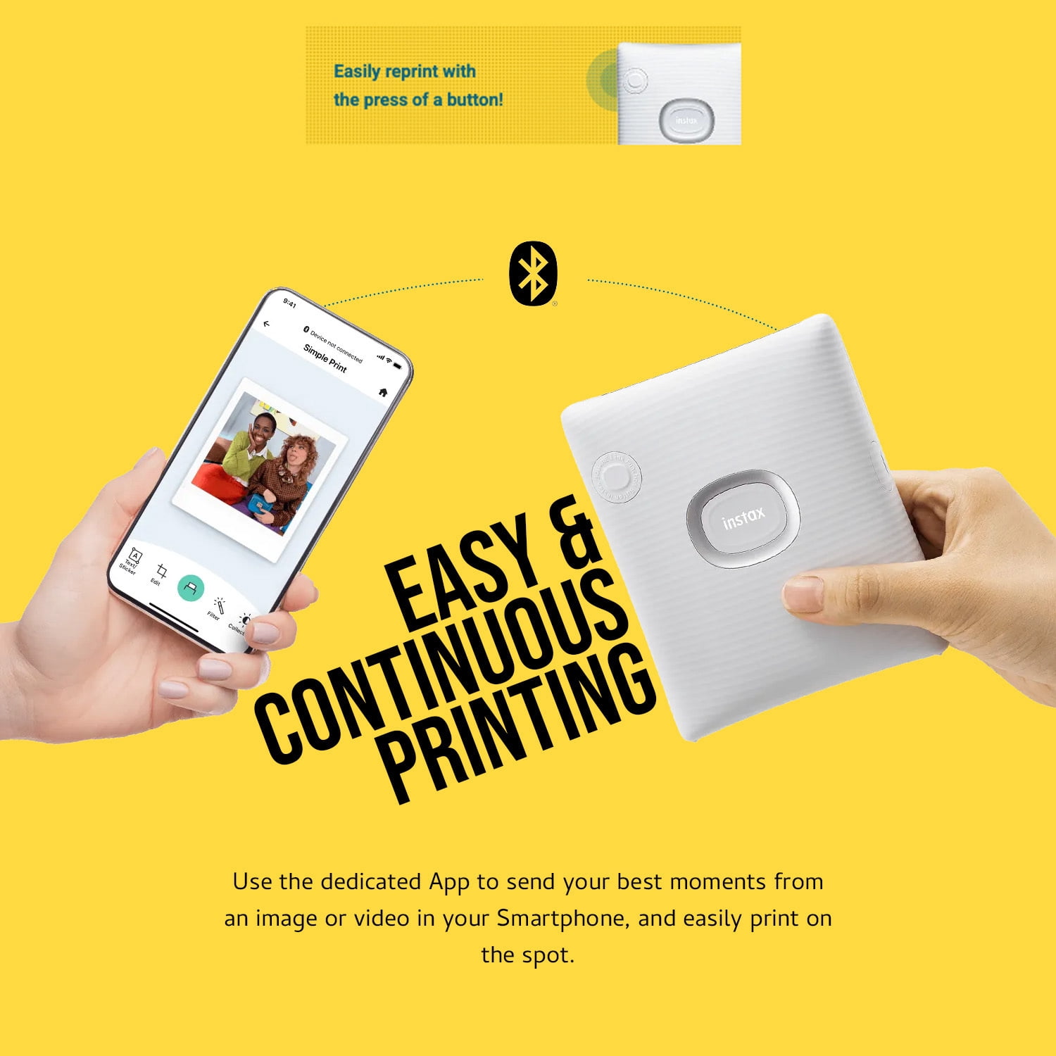 Fujifilm INSTAX Square Link Instant Printer with Bluetooth Connectivity, White
