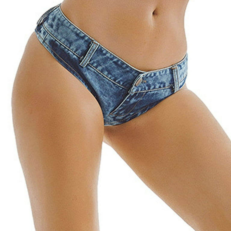 JWZUY Womens Sexy Low Rise Mini Denim Shorts Hot Pants Thong Jeans Shorts  Blue S