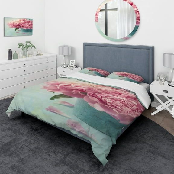 Designart 'Pink Peony Flowers in Vase' Traditional Duvet Cover Set
