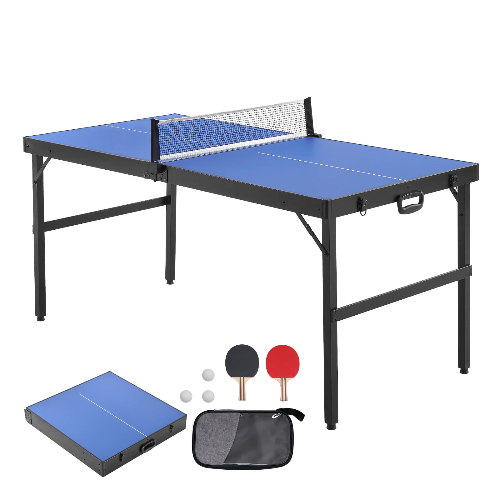 KFFKFF Table Tennis Set, Compact Indoor Ping Pong Equipment, MDF Foldable Table, Includes Net, 2 Rackets, 3 Balls, Travel Bag with Handle, Ready to Use - No Installation Needed