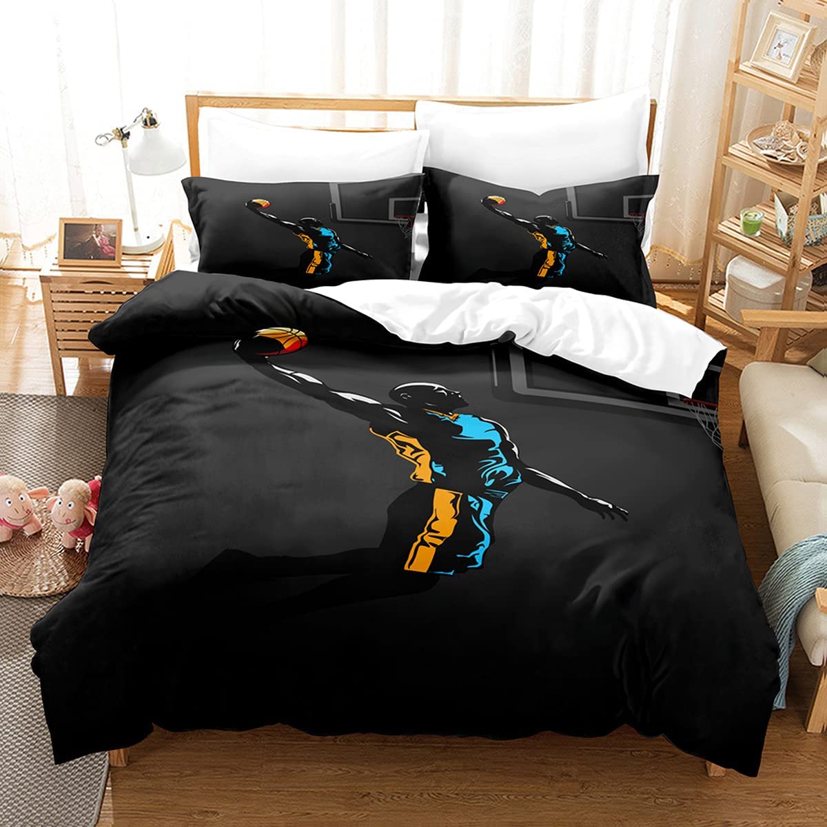 HSHDLDF Basketball Duvet Cover,3-Piece Bedding,Soft and Skin-Friendly to Keep Warm,Exquisite Basketball Pattern,Suitable for All Seasons (Basketball 3,Queen)