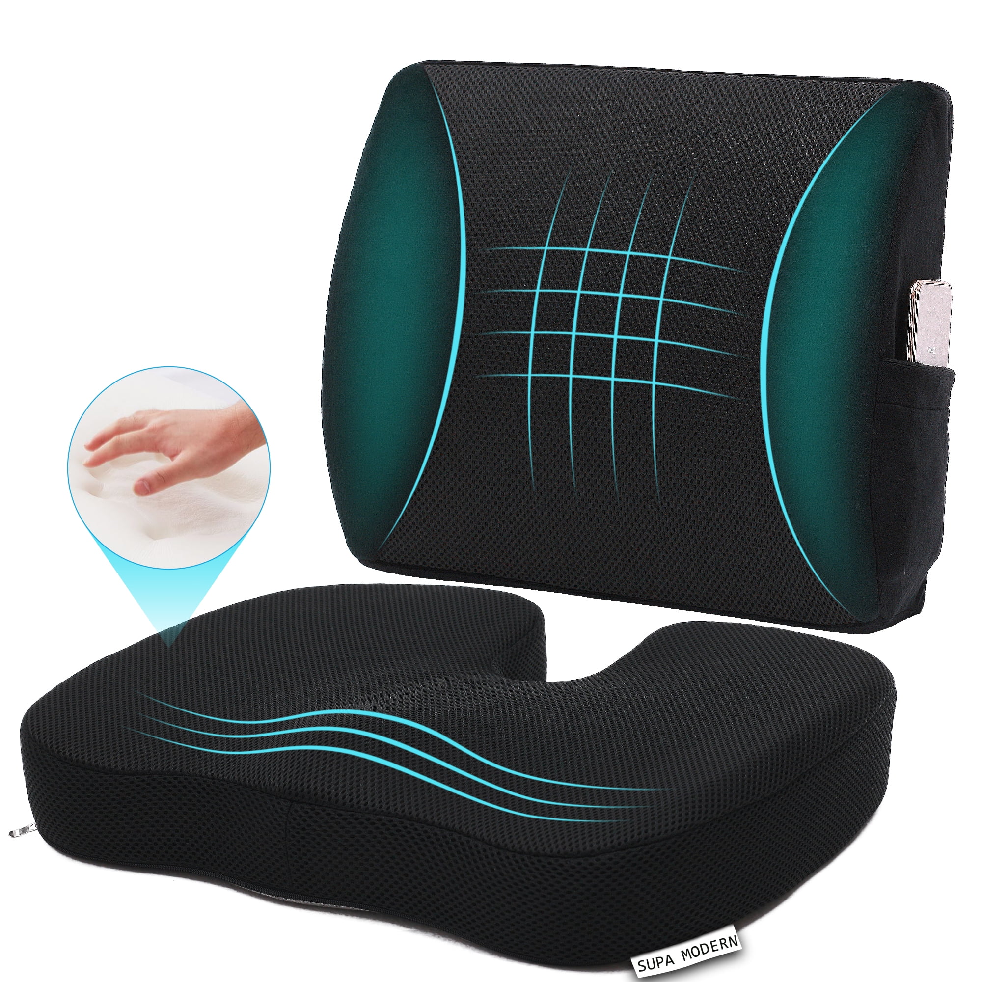 Memory Foam Car Seat Cushion and 3D Mesh Lumbar Support Pillow Coccyx Orthopedic Seat Cushion
