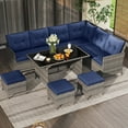 thumbnail image 1 of Costway 7 PCS Patio Dining Furniture Set PE Rattan Sectional Sofa Set with Soft Cushions Blue, 1 of 10