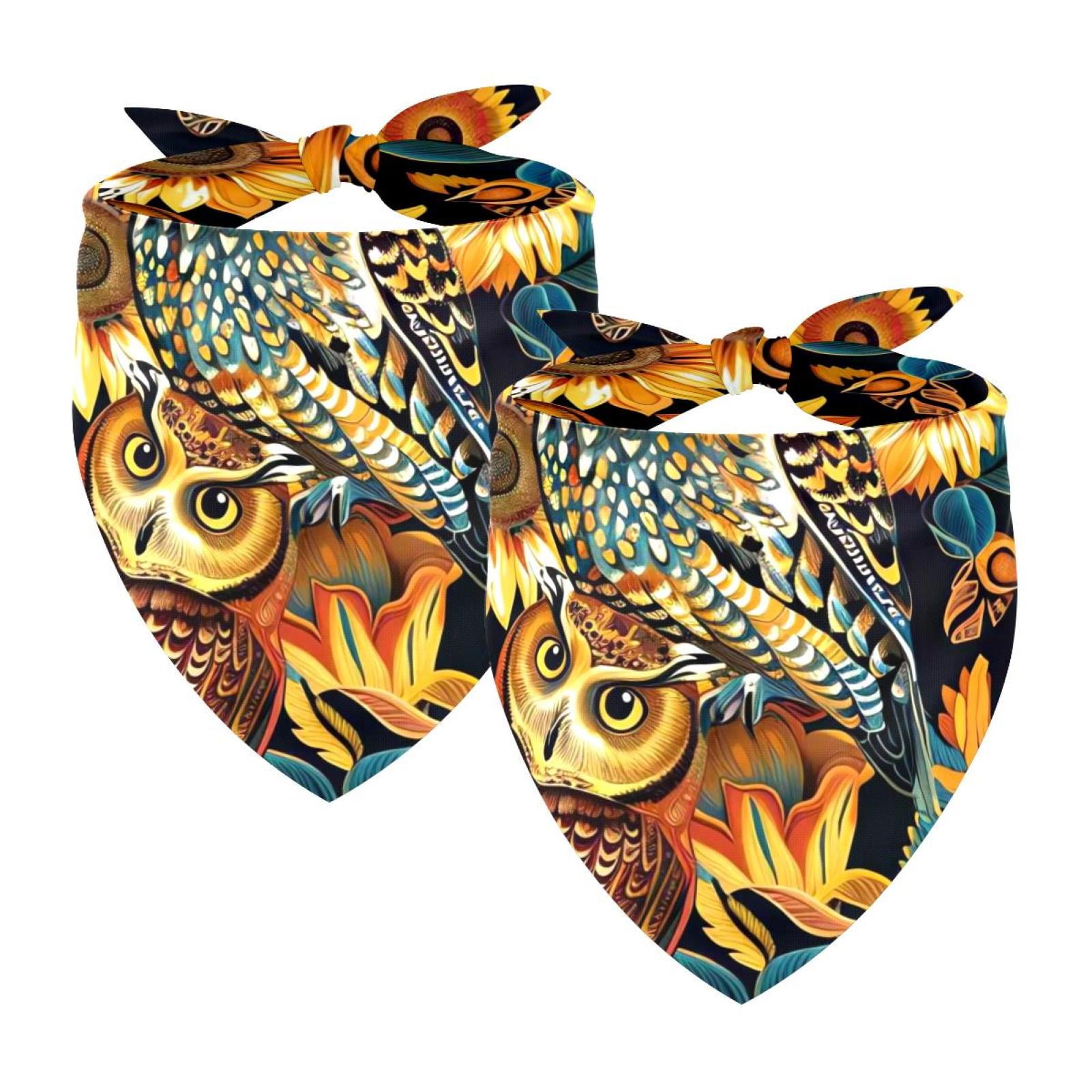 PhooArto Sunflowers Animals Owls Dog Bandanas 2 Pack Soft Washable Pet Scarf Triangle for Large Dogs Puppies and Cats