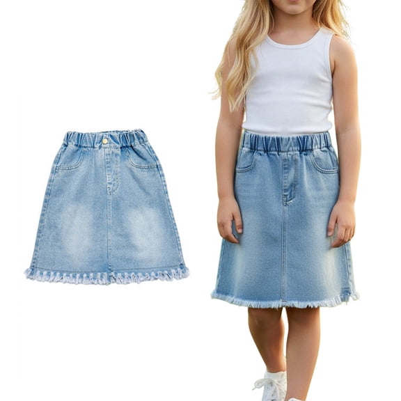 Girl Jean Skirt Elastic Waist A Line Denim Skirt Cute Denim Skirt Girls School Clothes Skirt for Girls 4-5 Years