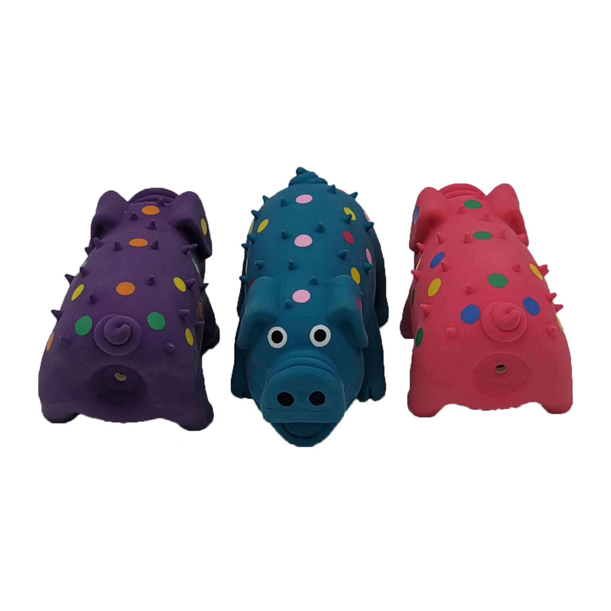 Mini latex dog squeaky toys, 4-inch chew toys for small breeds, 3-pack multicolor pig-shaped plush puppy teething toys for indoor/outdoor play & training.