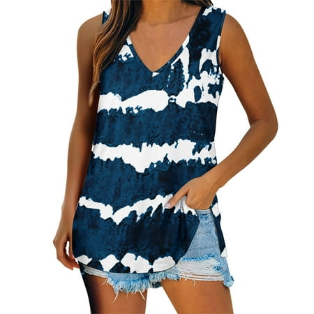 

Cropped Bra Womens Casual Tie Dye Gradient Stripes Printing V Neck Tank Sleeveless Vest Shirt Women Sleeveless