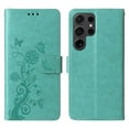 thumbnail image 2 of For Samsung Galaxy S24 Ultra 5G 6.8 inch Embossed Butterfly Flowers With Card Slots And A Cash Compartment Shockproof Kickstand Flip Leather Phone Case For Women,Green,For Galaxy S24 Ultra 5G, 2 of 7