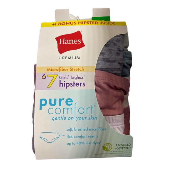 Hanes Girls Tagless Hipster 7pk Multi Color Size 12