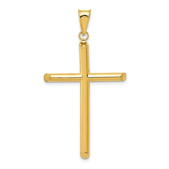 14K Gold Plain Polished Tube Cross Pendant