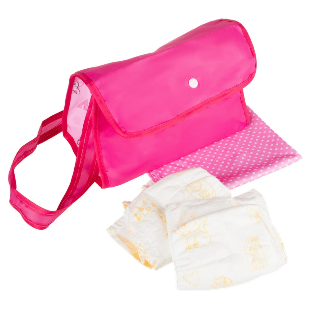 Baby Doll Diaper Bag Pretend Play Changing Set with Blanket, Reusable