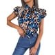 thumbnail image 1 of Blusa con mangas cortas y volantes para fiestas de verano y viajes, color caqui, talla S Blusa con lazo y estampado de leopardo, 1 of 8