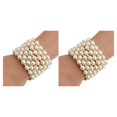 thumbnail image 1 of Jumpingount de cristal de perla simulada plateada para mujer Brazalete circular de bobina de varias filas Oro 7 filas 2piezas, 1 of 5
