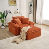 DEALTOPS Modular Cloud Sofa Chair with Ottoman, Corduroy Oversized Deep Seat Couch for Living Room, No Assembly, Orange