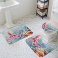 thumbnail image 3 of Pink Octopus Bathroom Rugs Set Nautical Watercolor Ocean Octopus Starfish Coral Linen Non Slip Absorbent Soft Bath Mats 3 Piece Set with Bathroom Rug, U-Shaped Floor Mat, Toilet Seat Cover Large Size, 3 of 9