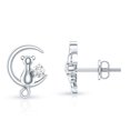 thumbnail image 4 of Rosec Jewels Cat on Moon Stud Earrings with Diamond for Women (HI-SI Quality) - with Screw Back - Ready to Gift, 18K White Gold, 4 of 7