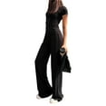 thumbnail image 2 of Conjunto de Dos Piezas para Mujer, Estilo Casual, Ideal para Estar en Casa. Incluye Top de Larga Ligeramente Corto y Pantalón de Pierna . Negro - Corto S, 2 of 8