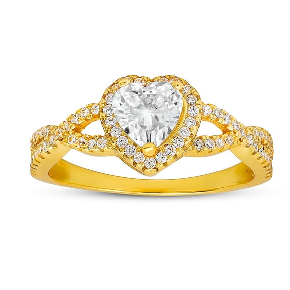 14k Gold Over Silver Heart-cut Cubic Zirconia CZ Halo Ring