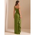 thumbnail image 2 of Olive Green One Shoulder Ruched Wrap Maxi Dress With Asymmetrical Hem, 2 of 7