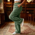 thumbnail image 4 of Inleife Women's Solid Corduroy Cargo Pants High Waist Wide Leg Casual Trousers Elastic Drawstring With Pockets for Loungewear Daily Wear, 4 of 6