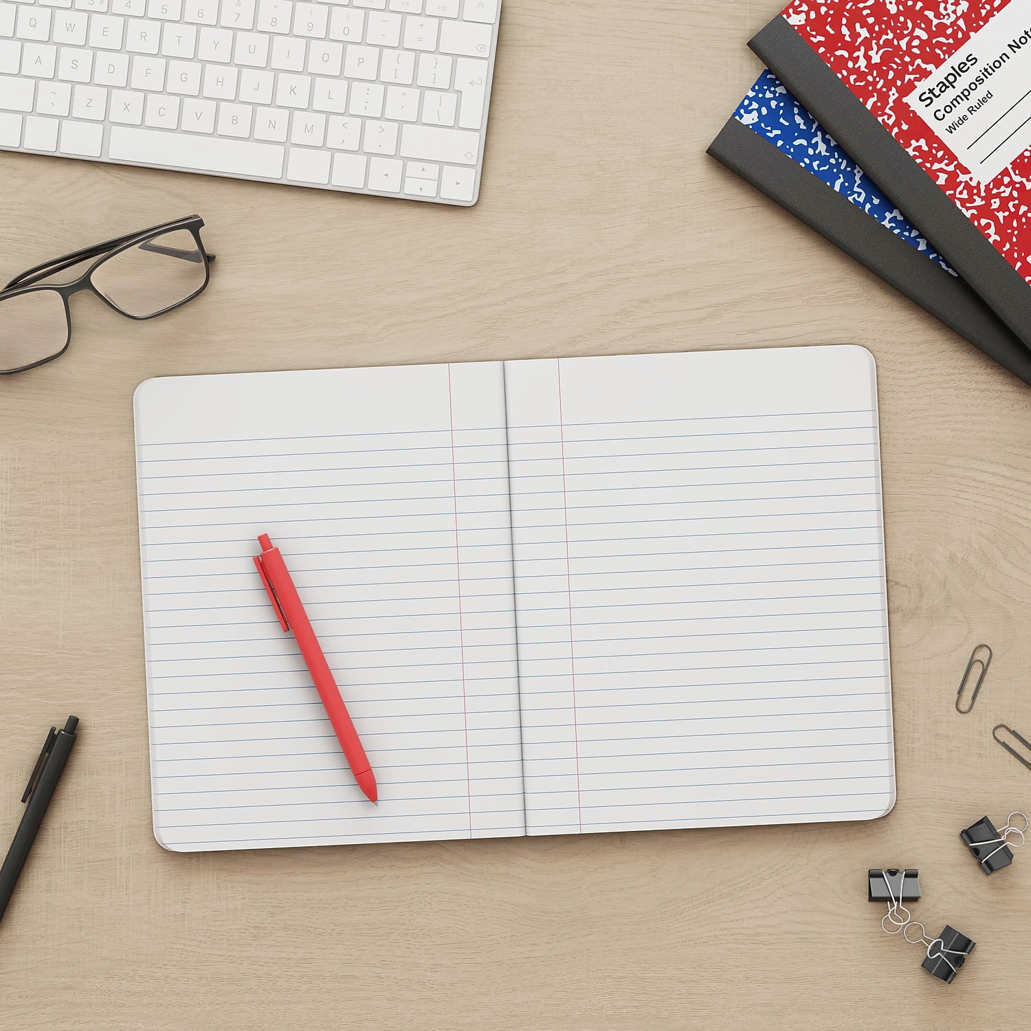 Staples Composition Notebook 7.5" x 9.75" Wide Ruled 80 Sheets Black/White 48 Notebooks/Carton