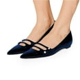 thumbnail image 2 of YDN Women Classic Flats Low Heels Pumps Pointed Closed Toe Slip On Comfortable Double Straps Dressy Slide Shoes Size 11 Navy, 2 of 3