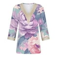 thumbnail image 5 of BangWanChi 3/4 Length Sleeve Womens Tops Plus Size 2024Fashion Women's Summer V-Neck 3/4 Sleeve Lace Print Casual T-Shirt Blouse, 5 of 5