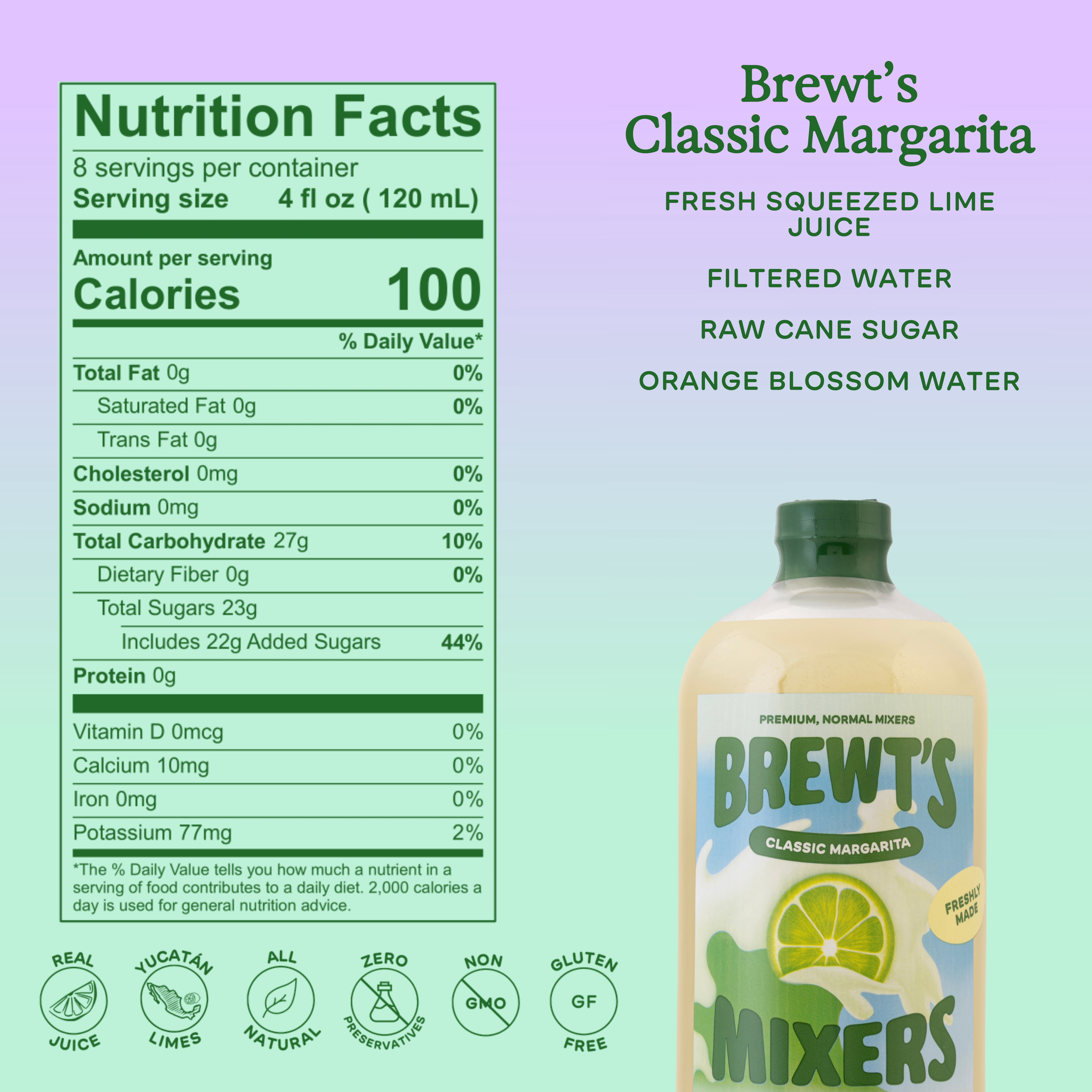 Brewt's Classic Margarita Mix All Natural Bar-Quality - 32 fl oz