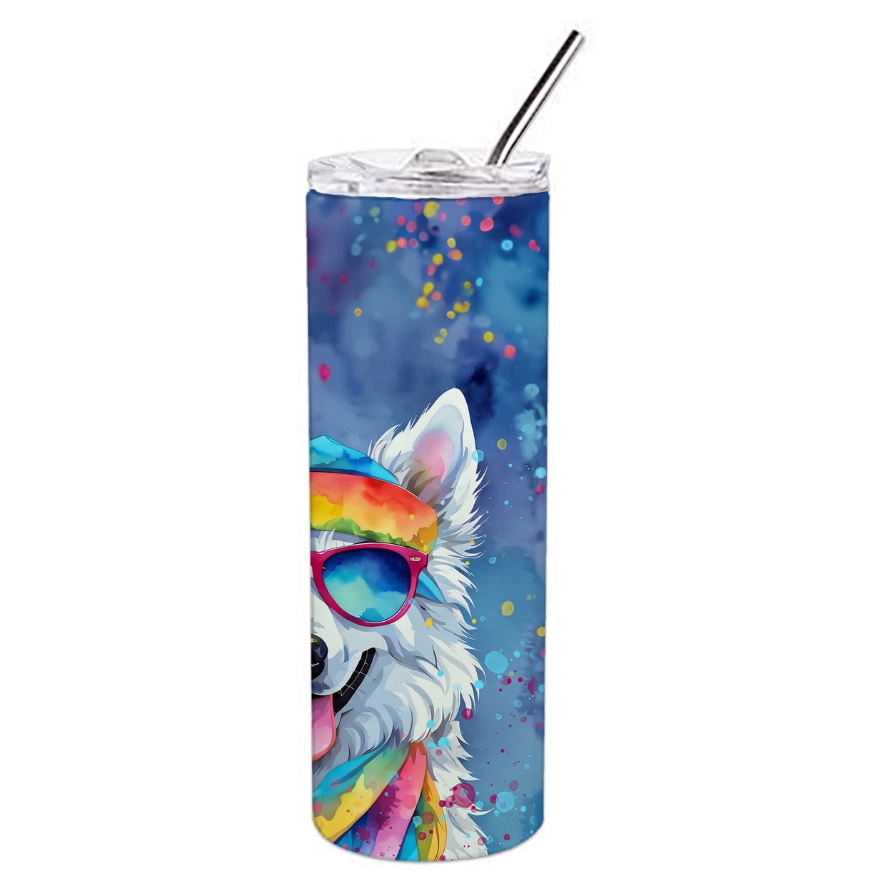 Carolines Treasures DAC2453TBL20 3 x 8.25 x 3 in. & 20 oz American Eskimo Hippie Dawg Stainless Steel Skinny Tumbler