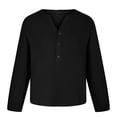 thumbnail image 4 of Pompotops T-Shirt à Manches Longues pour Femmes, Col en V, Couleur Unie, Tube Ouvert, Boutons, Mode Décontractée Rétro, Hauts, Blouse, 4 of 5