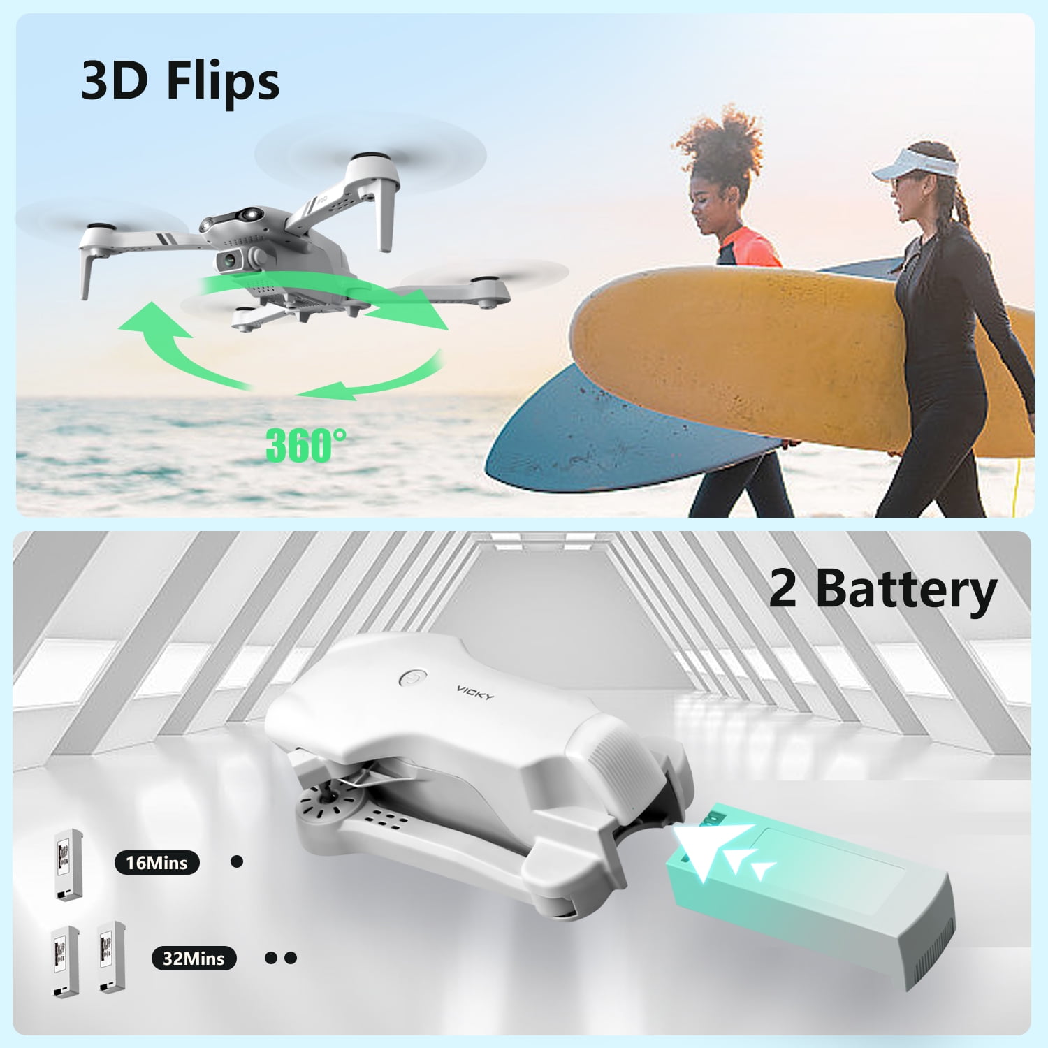 4DRC F10-1080P Wifi FPV Drone with 1080P HD Camera, Headless Mode/3D Flips, RC Quadcopter for Beginners Silver white