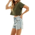 thumbnail image 4 of Women's Boxy Crop Top Round Neck Short Sleeve Casual 100% Cotton Cropped Tee T-Shirt, Forest Green, Small, 4 of 10