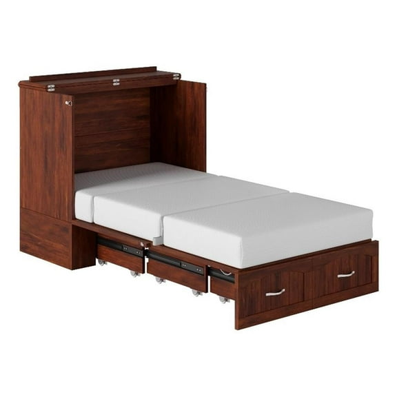 Kingfisher Lane Twin XL Murphy Bed Chest with Mattress & Built-in Charger Walnut